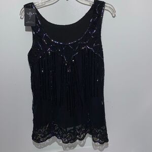 Vijiv Women's Black Sparkling Sequin Beaded Embellished Tank Top Small NWT